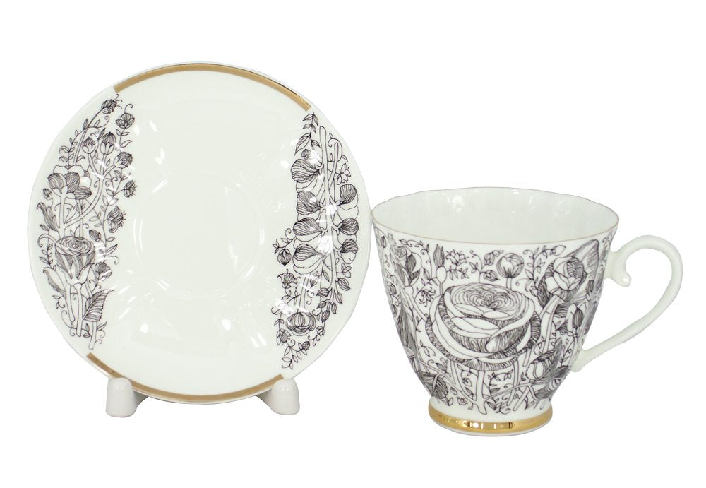 Lomonosov Porcelain Bone China Coffee/Tea Set 6.8 oz/200 ml Black Summer 2pc