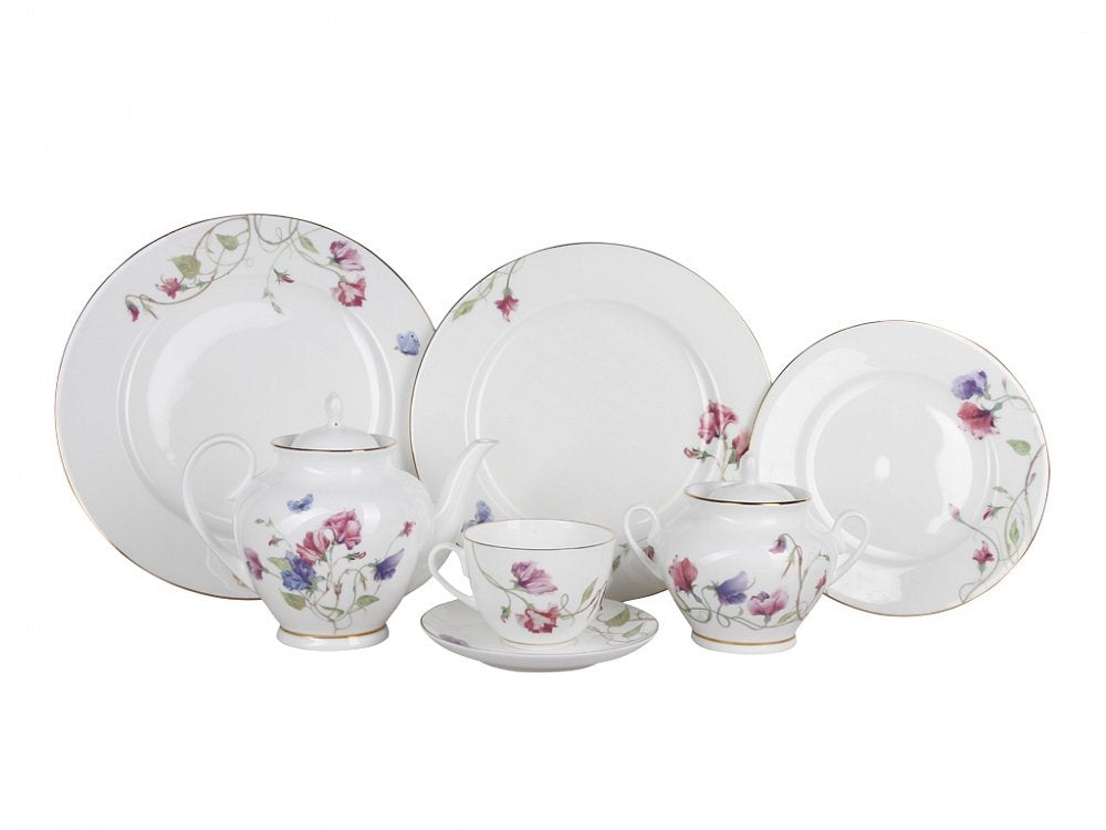 Lomonosov Bone China Porcelain Spring-2 Tea Set Flowering Sweet Pea 20 items