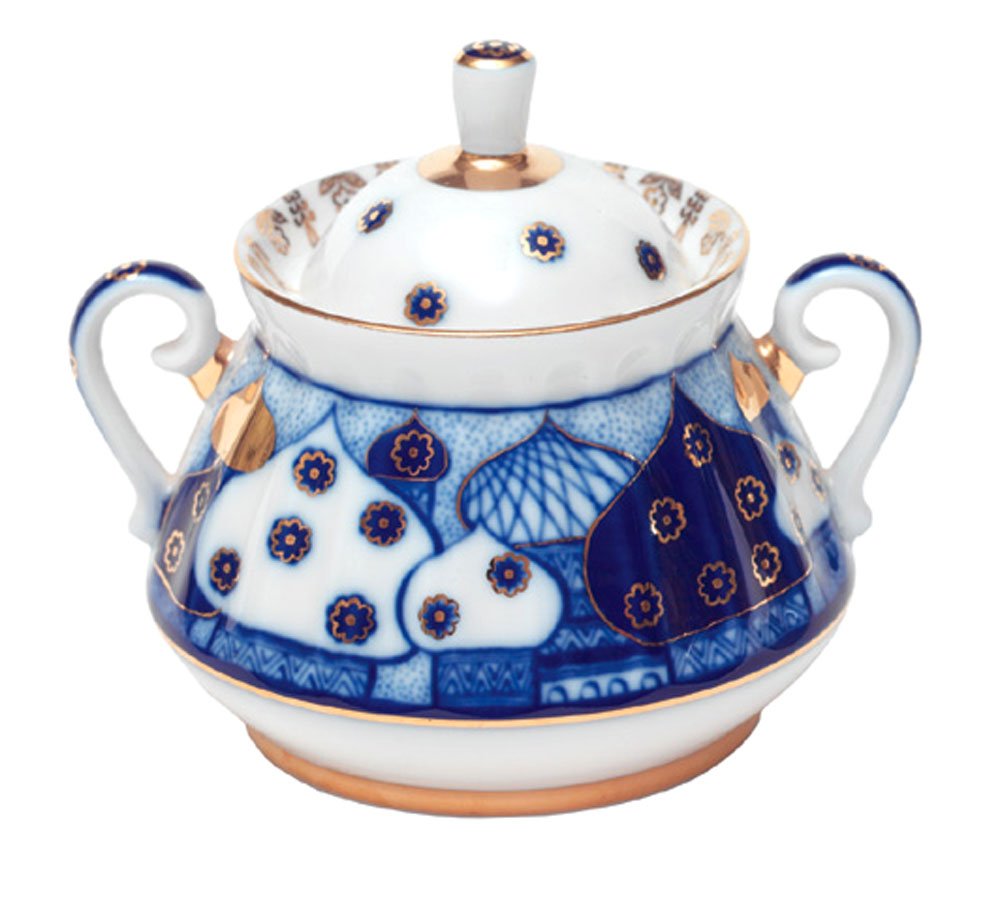 Lomonosov Porcelain Tea Set 6/14 Church Domes Orthodox Bells: Tea Pot, Sugar Bowl and 6 Cups with Saucers