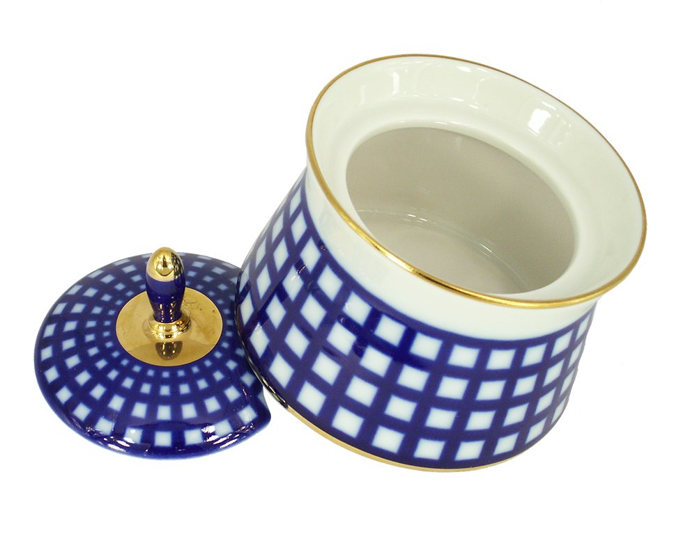 Lomonosov Porcelain Dressing Bowl with Lid Cobalt Cell 6.8 fl.oz/200 ml