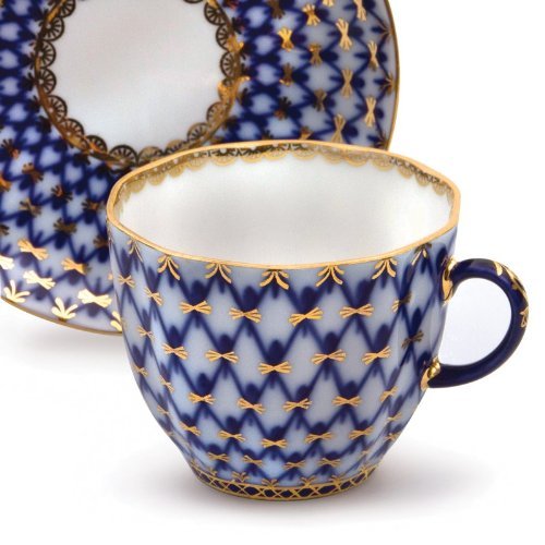 Imperial/Lomonosov Porcelain 'Cobalt Net' Coffee Set 20 pc. for 6 persons