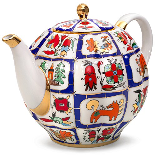 Imperial/Lomonosov Porcelain Teapot Russian Lubok 2 Liters
