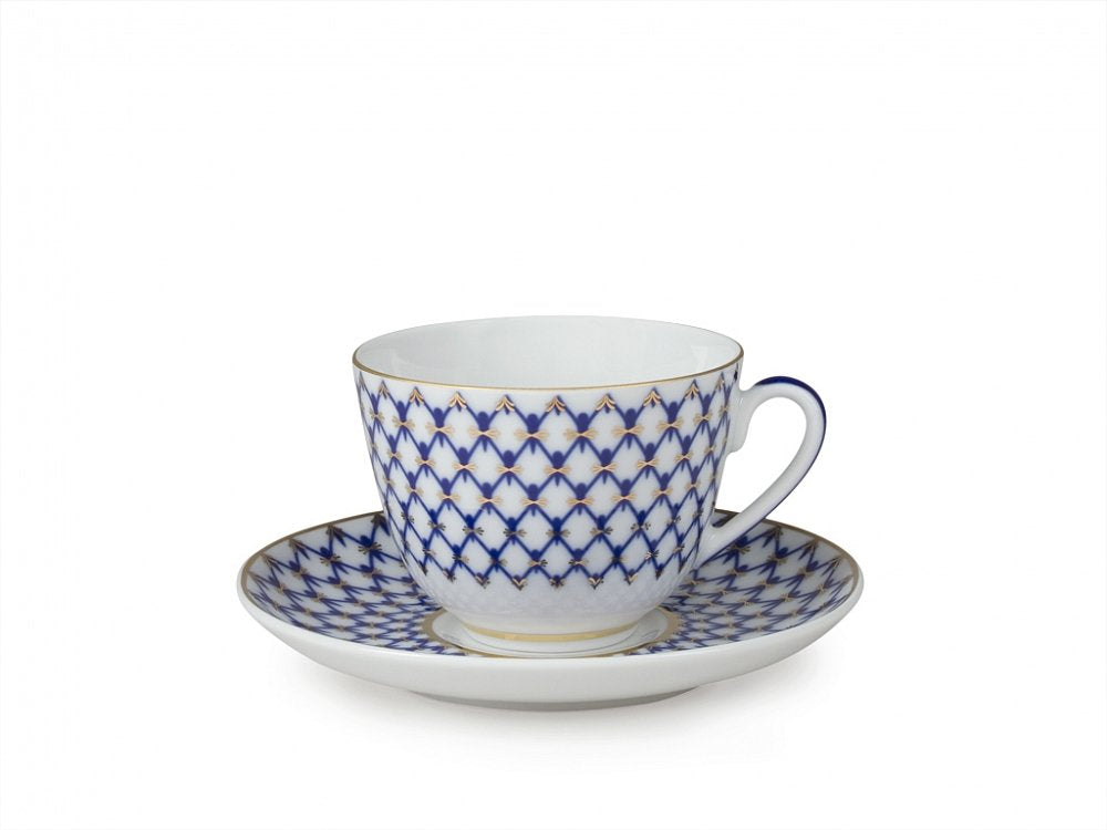 Lomonosov Porcelain Tea Cup Set Spring New Cobalt Net 7.8 oz/230ml