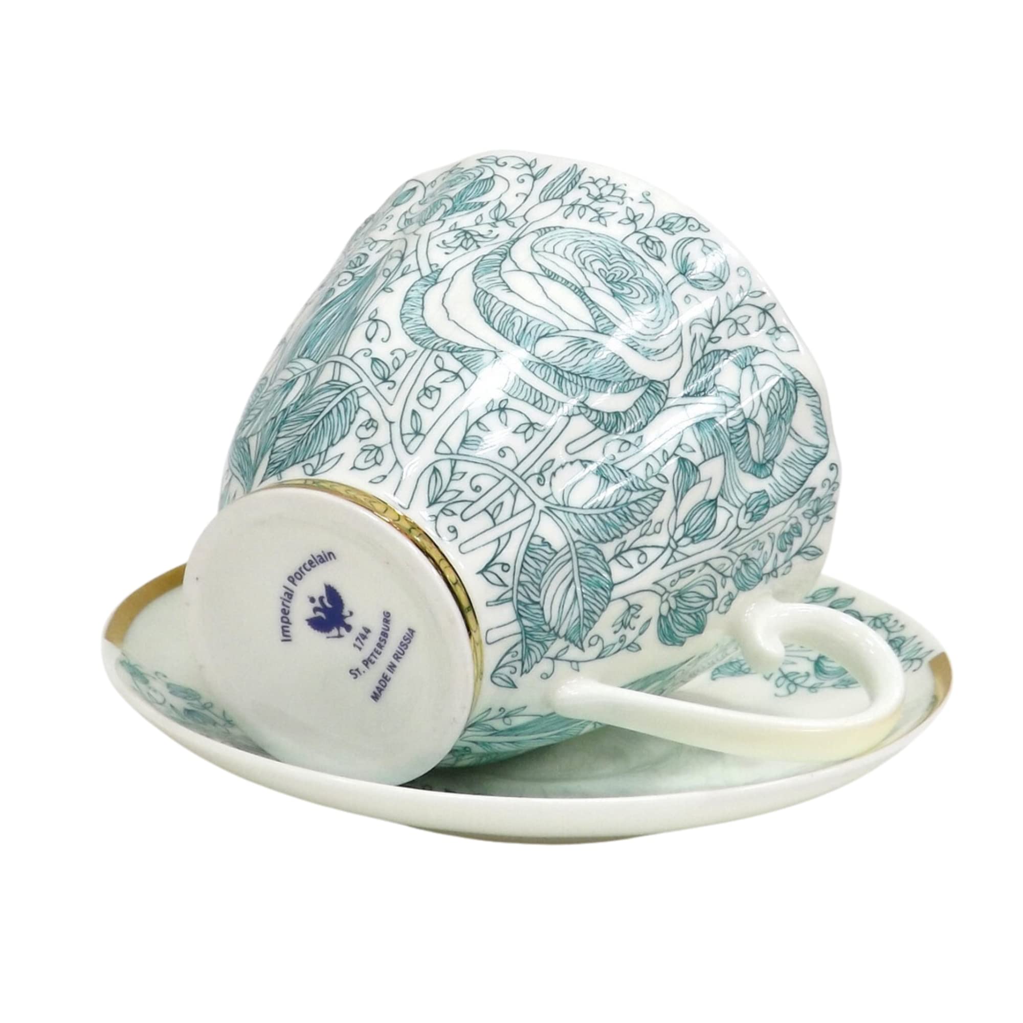 Lomonosov Porcelain Bone China Coffee/Tea Set 6.8 oz/200 ml Green Summer 2pc