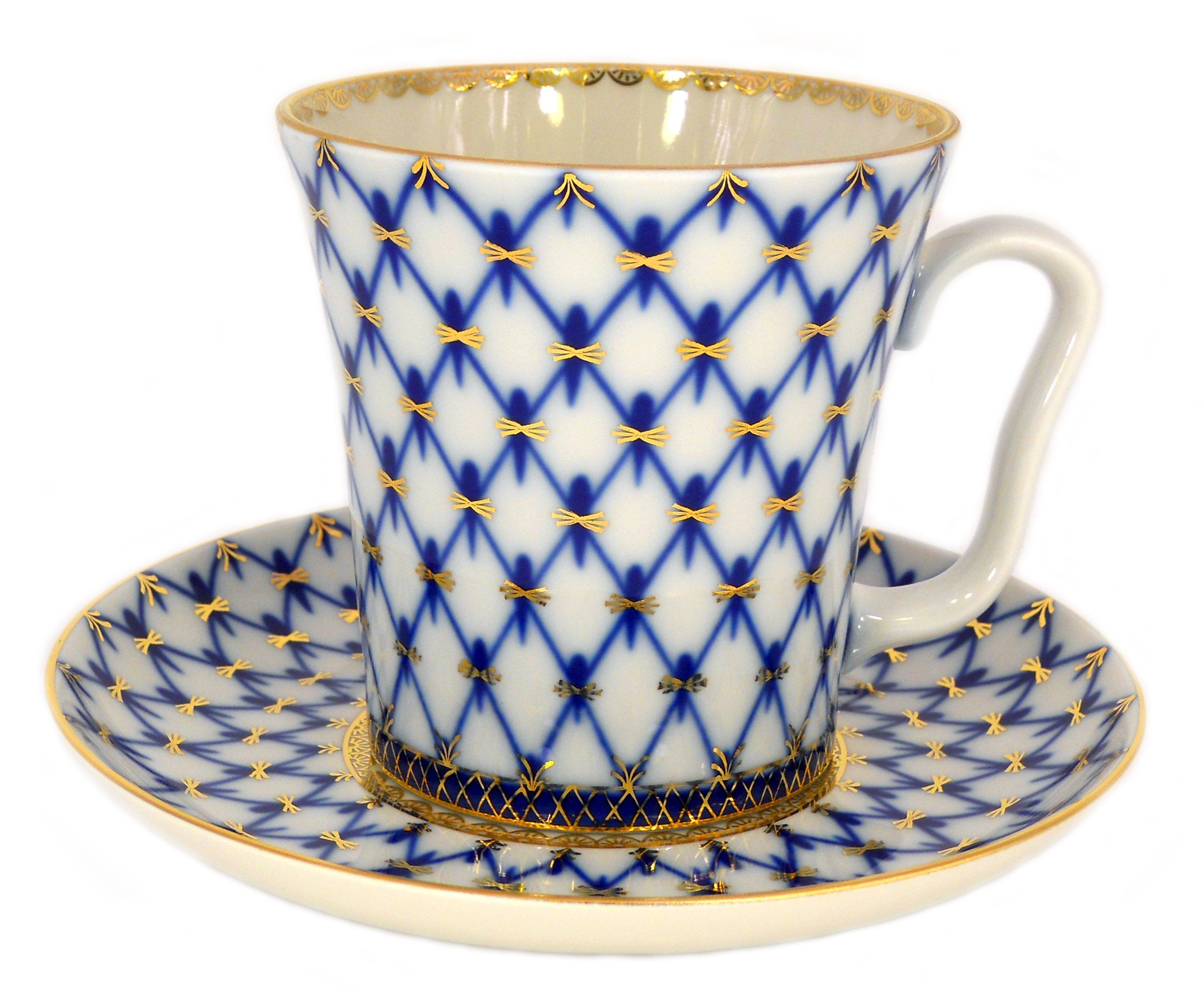 Lomonosov Imperial Porcelain Espresso Coffee Tea Cup with Saucer Cobalt Net
