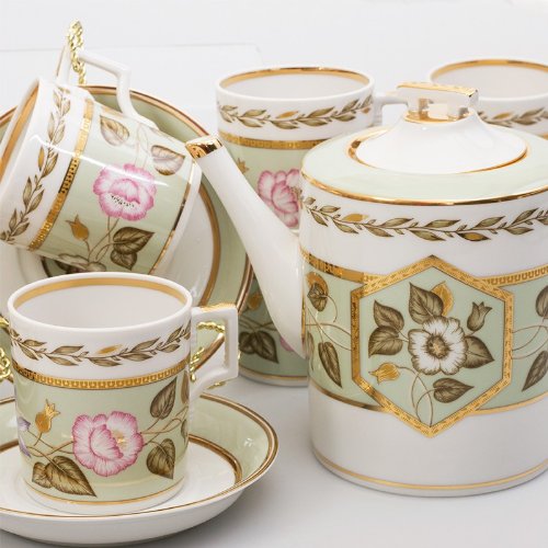 Imperial/Lomonosov Porcelain 20-Piece Tea Set for 6 Persons"Jade Backdrop"