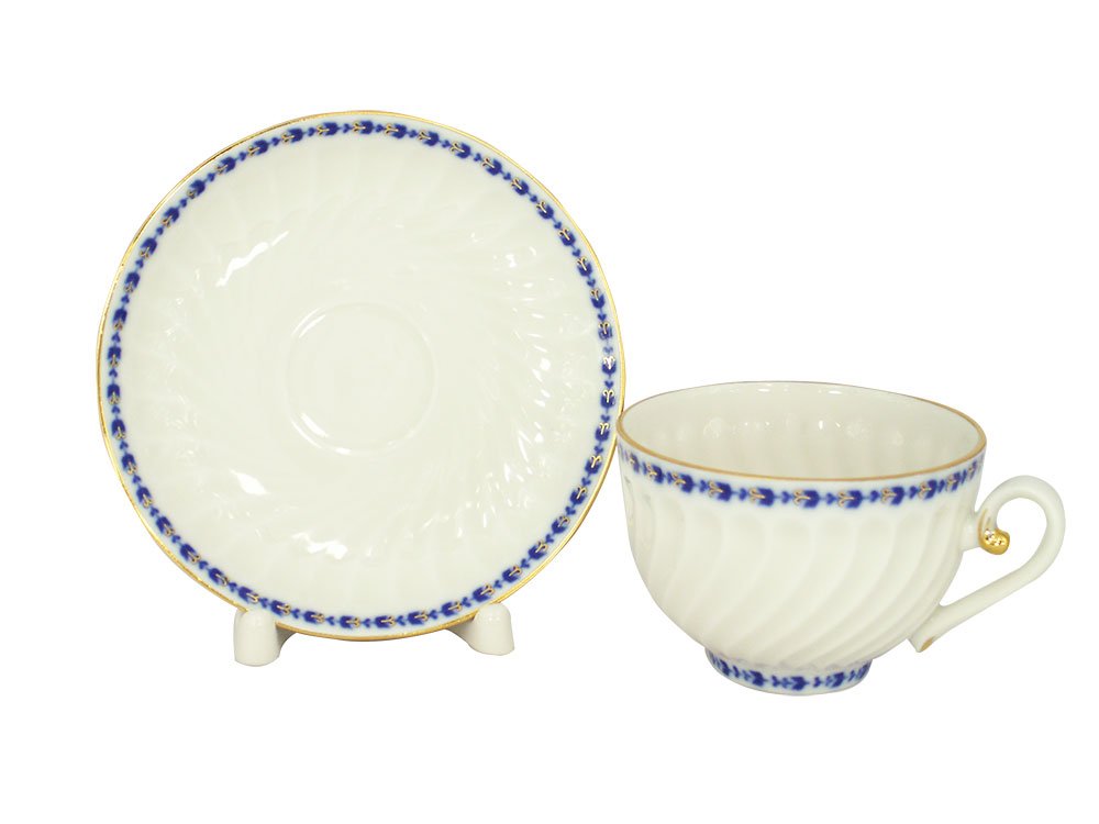 Lomonosov Porcelain Tea Cup and Saucer Cobalt Frieze 6.8 oz/200 ml