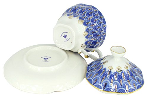 Lomonosov Porcelain Covered Tea Cup with Saucer Tea Maker Forget me Not 8.45 oz/250 ml