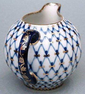 Lomonosov Porcelain Cobalt Net Creamer 22 Karat Gold