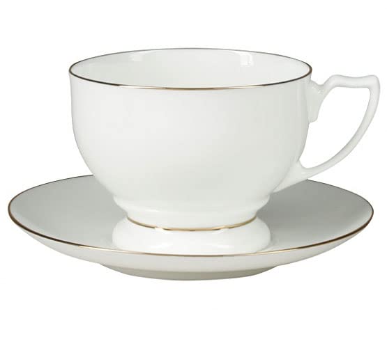 Lomonosov Porcelain Bone China TeaCup and Saucer Pearl Golden Ribbon 11.5 oz/340 ml