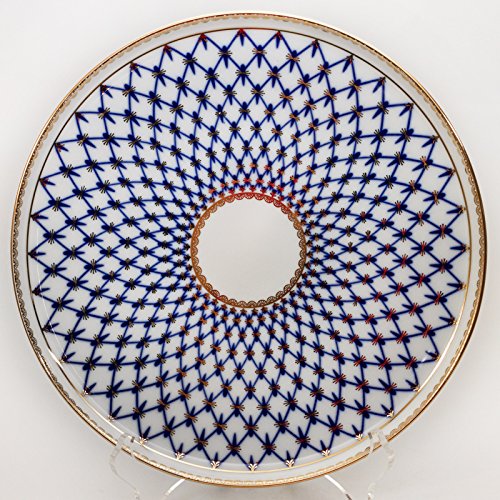 Imperial/Lomonosov Porcelain Cake Platter Round 'Cobalt Net'