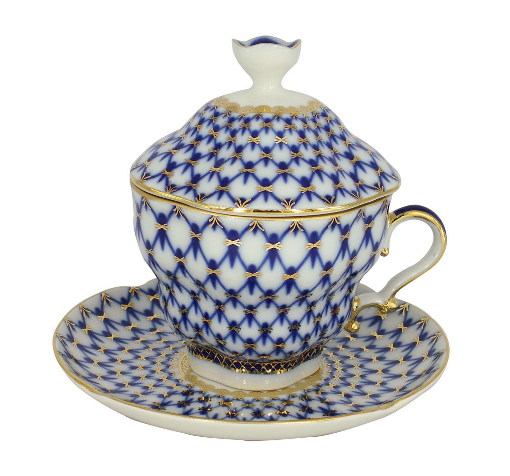 Lomonosov Porcelain Cobalt Net Covered Cup Set