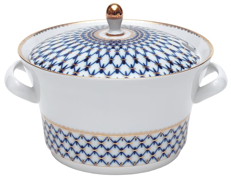 Lomonosov Porcelain Soup Bowl Tureen Cobalt Net 113.3 oz/3350 ml