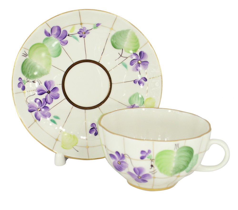 Lomonosov Porcelain Tea Tulip Set Cup and Saucer Forest Violet 2 pc 8.45 oz/250 ml