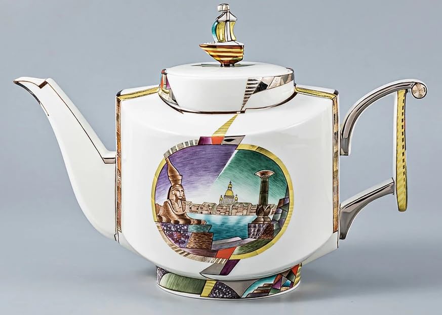 Lomonosov/Imperial Porcelain Bone China Tea Set 4/12 Saint-Petersburg View, small, White, Gold, Blue