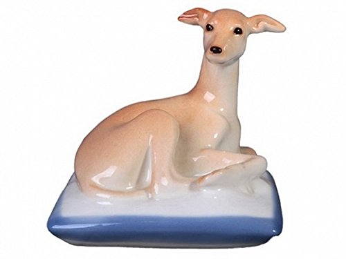 Grayhound Italian Dog on Blue Pillow Lomonosov Porcelain Collectible Figurine