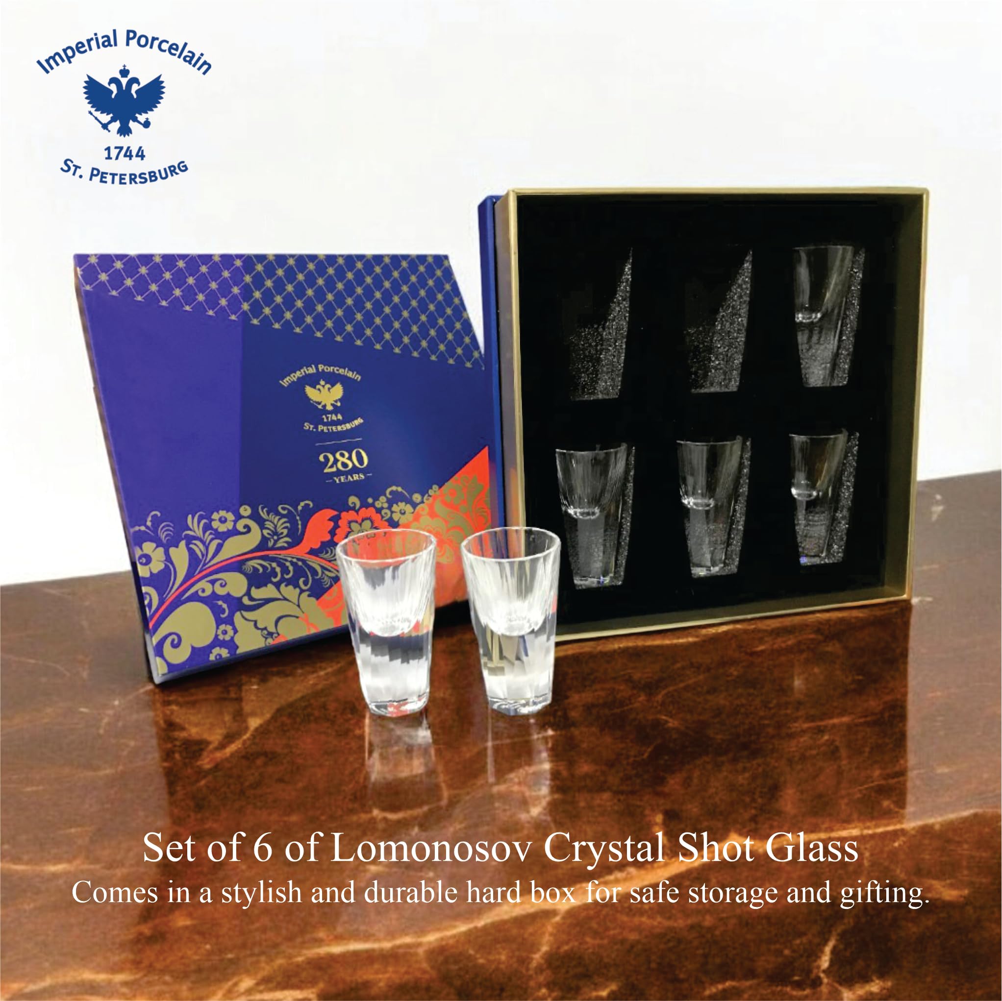 Lomonosov Imperial Porcelain Crystal Shot Glass Set of 6