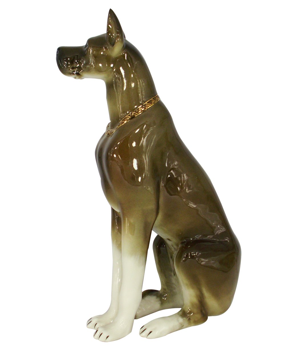 Great Dane Dog Sitting Brown Colored Lomonosov Figurine