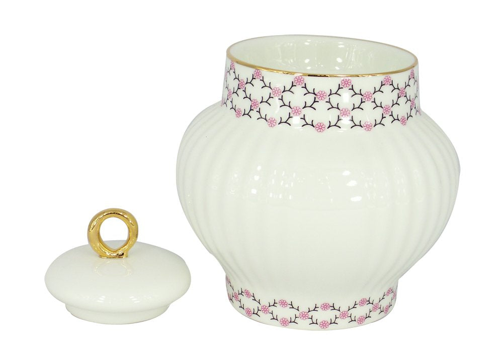 Lomonosov Porcelain Bone China Pink Net Sugar Bowl Shape Wave 13.9 oz/390 ml
