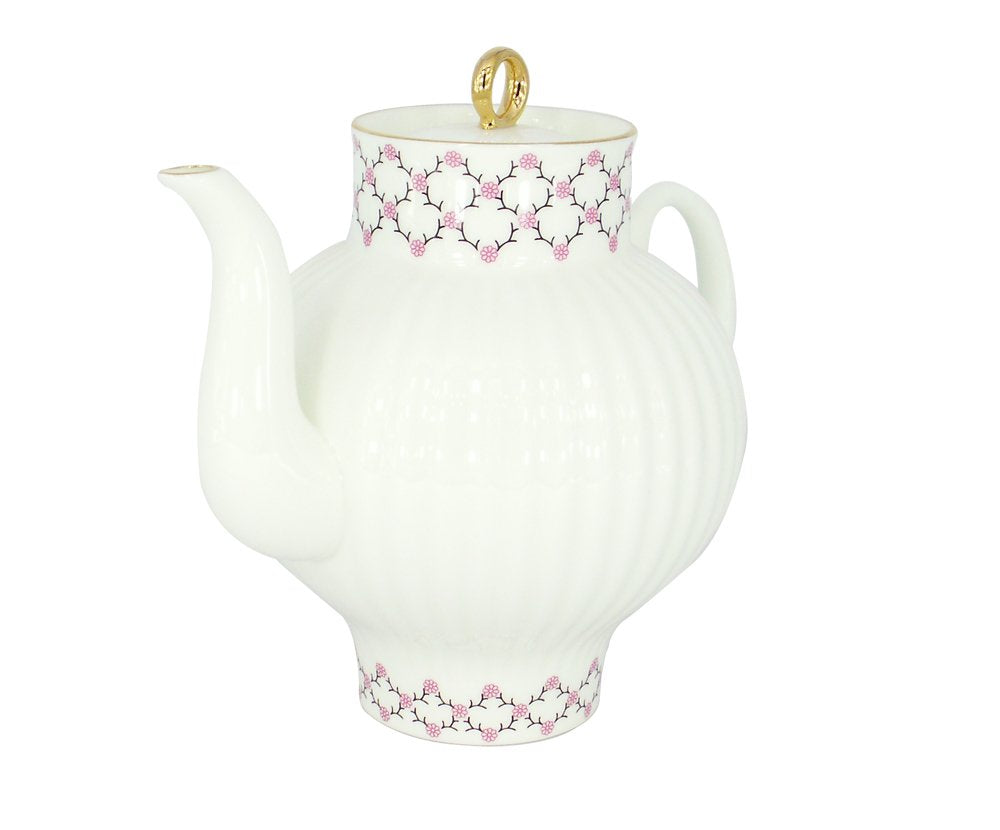 Lomonosov Porcelain Bone China Tea Pot Wave Pink Net 27 fl.oz/800 ml