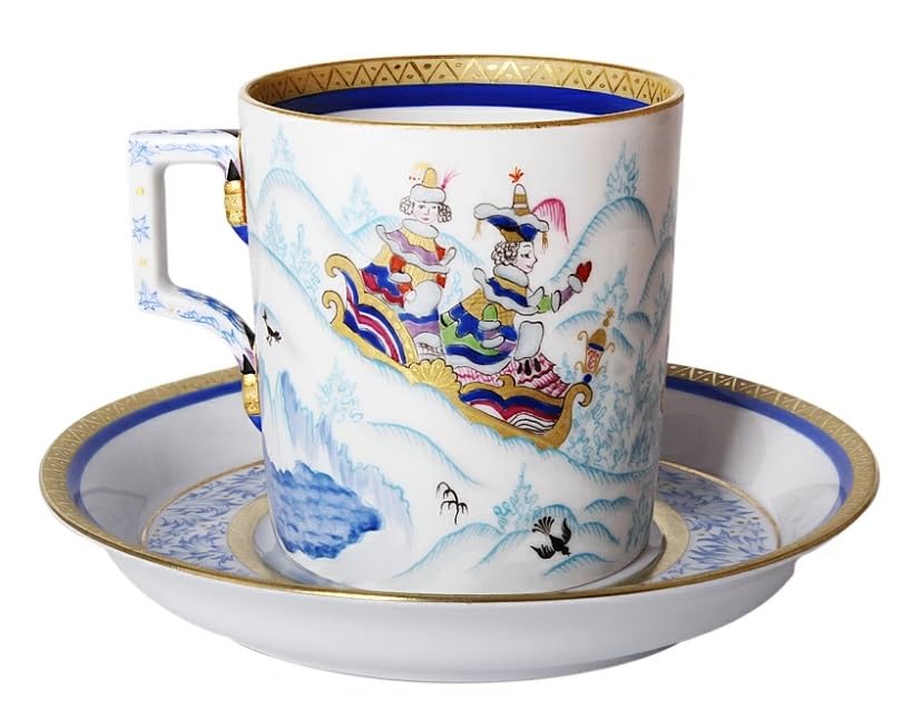 Lomonosov Porcelain Tea Set 4/10 Winter Fun, medium, White, Blue, Gold
