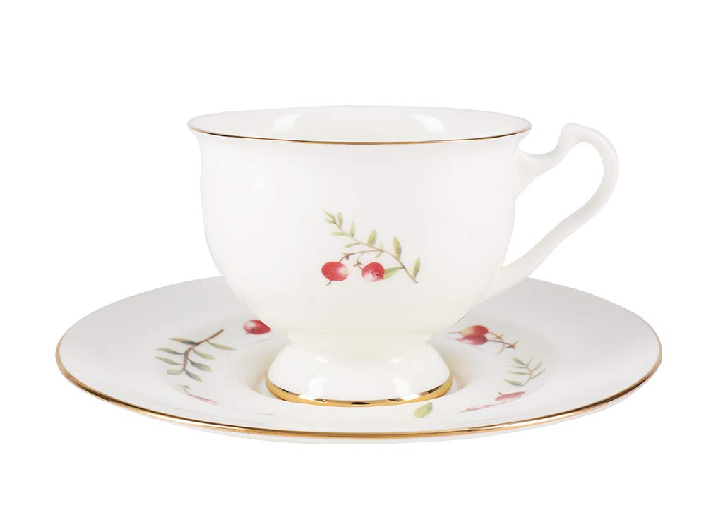 Lomonosov Porcelain Bone China Tea Set 6/14 Aisedora Flowers and Berries