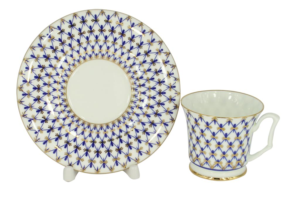 Coffee Set 4 pc Yulia Cobalt Net: Coffee Pot, Sugar Bowl, 2 Esprecco Cups Lomonosov Bone China Porcelain