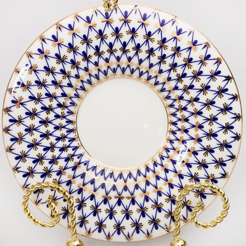 Imperial / Lomonosov Porcelain Teacup w/ Saucer "Cobalt Net"