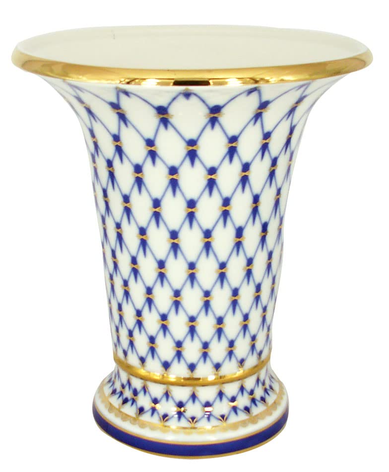 Lomonosov Porcelain Cobalt Net Decorative Vase Empire Style 22 Karat Gold