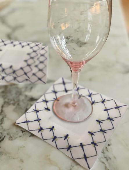 Lomonosov Embroidered Cobalt Net Patterns Table Accessories Set of 4