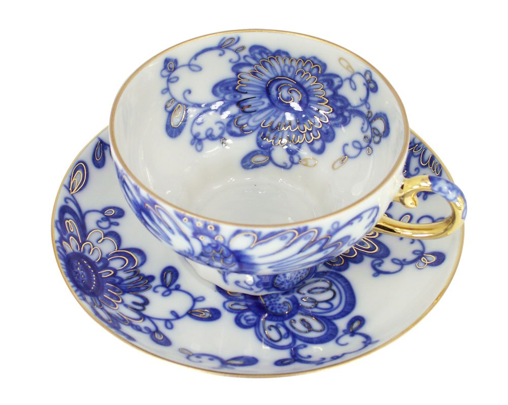 Lomonosov Porcelain Set Singing Garden 2pc Cup and Saucer 7.8 fl.oz/230 ml