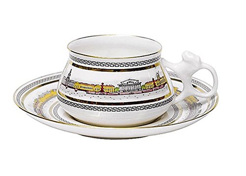 Lomonosov Porcelain Bone China Cup and Saucer Bilibina Neva Embankment 6.1 Ounces/180 Milliliter