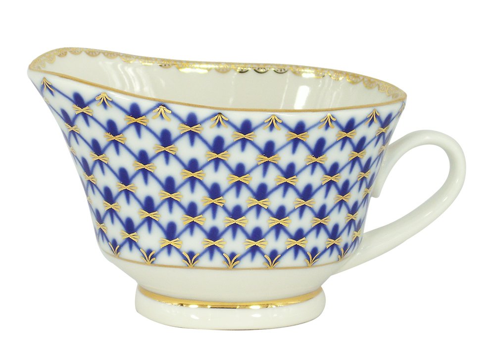Cobalt Net Gravy Boat. Imperial Porcelain Factory. 6.8 Fl Oz