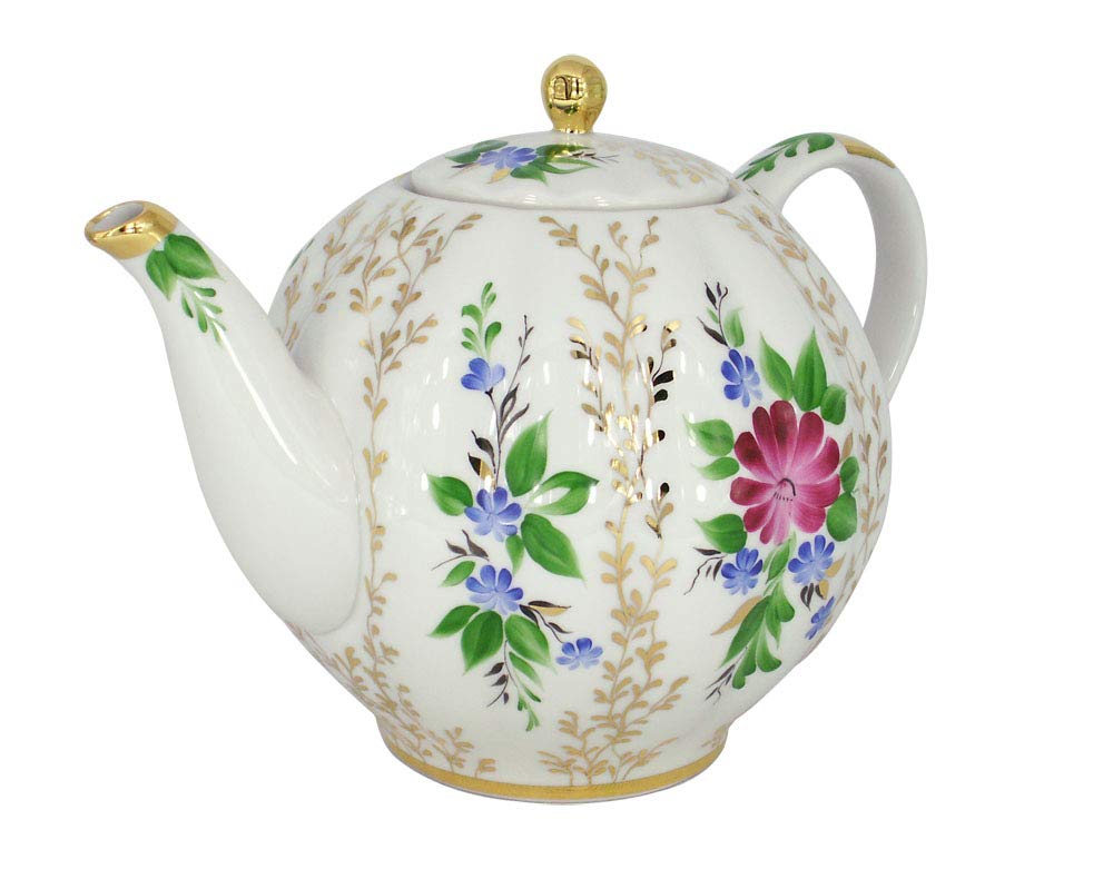 Lomonosov Imperial Porcelain Tea Pot Tulip Golden Grasses 10 Cups 67 oz/2000 ml