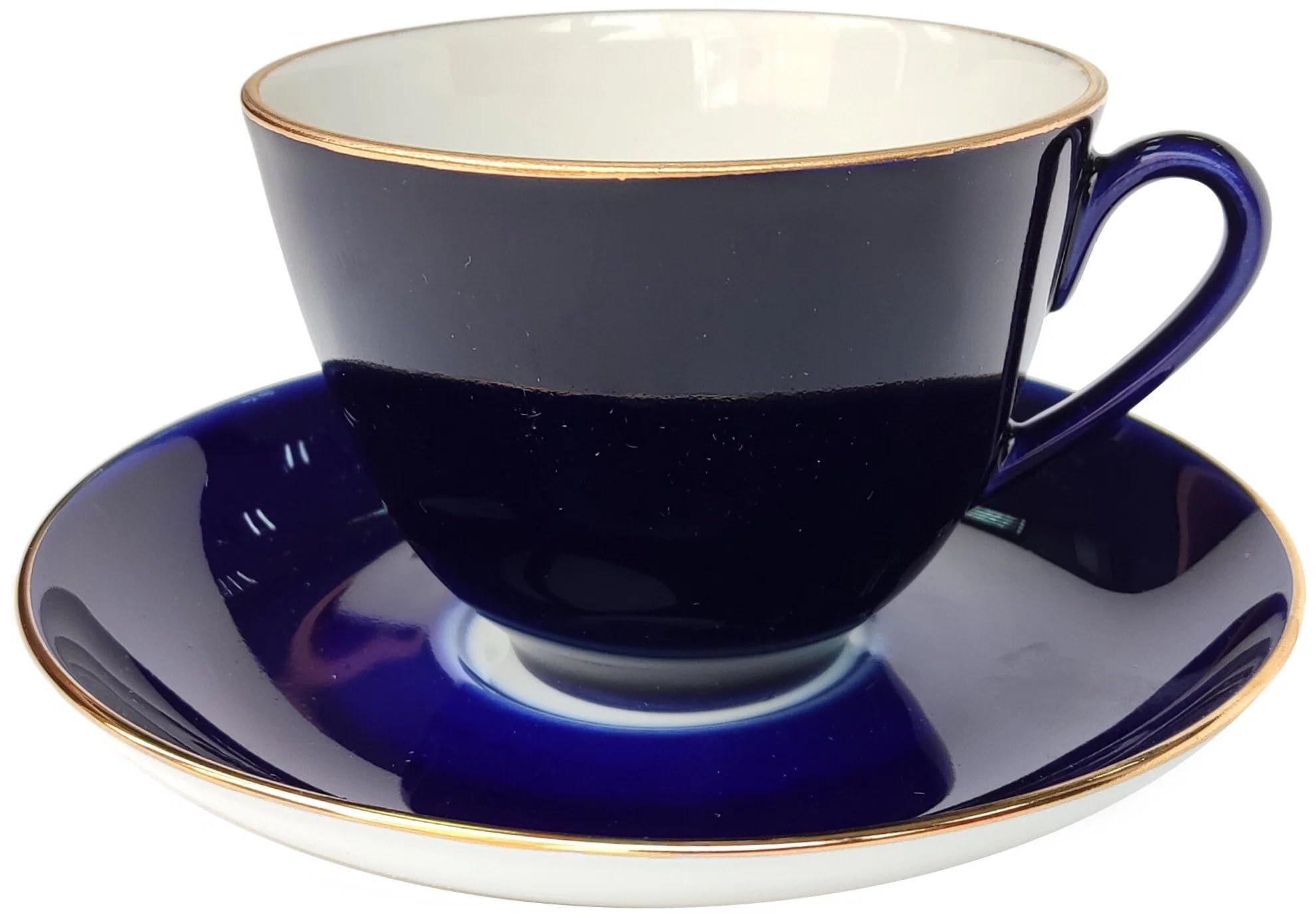Lomonosov Porcelain Tea Set Cup and Saucer Spring Night 7.8 oz/230 ml, Dark Blue, White, Gold