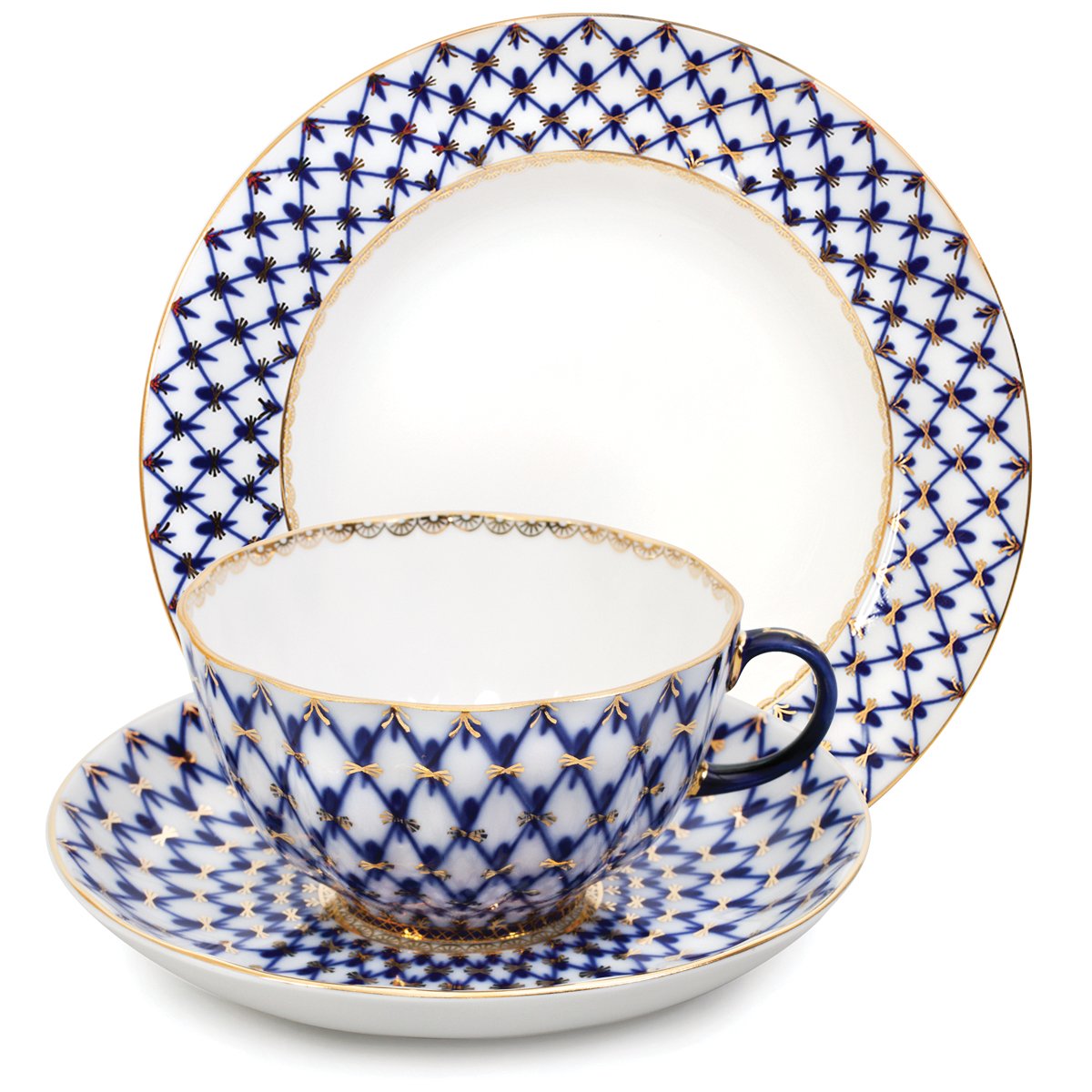 Cobalt Net Tea Set. 8.5 Fl Oz. 22k Gold