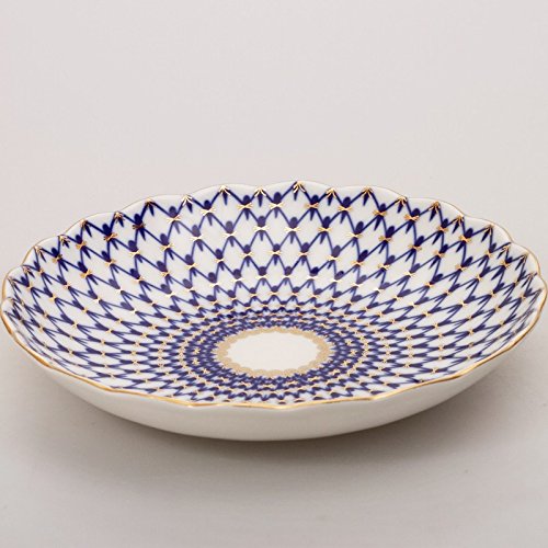 Imperial/Lomonosov Porcelain Biscuit Dish 'Cobalt Net' Tulip
