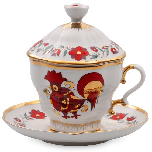 Imperial / Lomonosov Porcelain Souvenir Teacup w/ Saucer and Lid