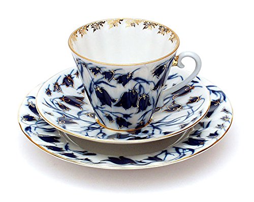 Lomonosov Porcelain Set 3pc Cup, Saucer and Plate Radiant Blue Bells 7.95 oz/235 ml