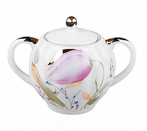 Lomonosov Porcelain Pink Tulips Tea Set 6/20: Tea Pot, Sugar Bowl, 6 Cups with Saucers and 6 Cake Plates
