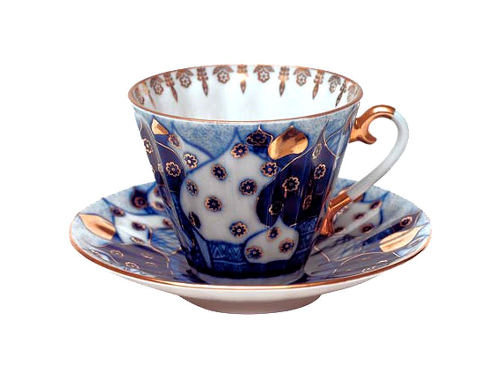Lomonosov Porcelain Tea Set 6/14 Church Domes Orthodox Bells: Tea Pot, Sugar Bowl and 6 Cups with Saucers