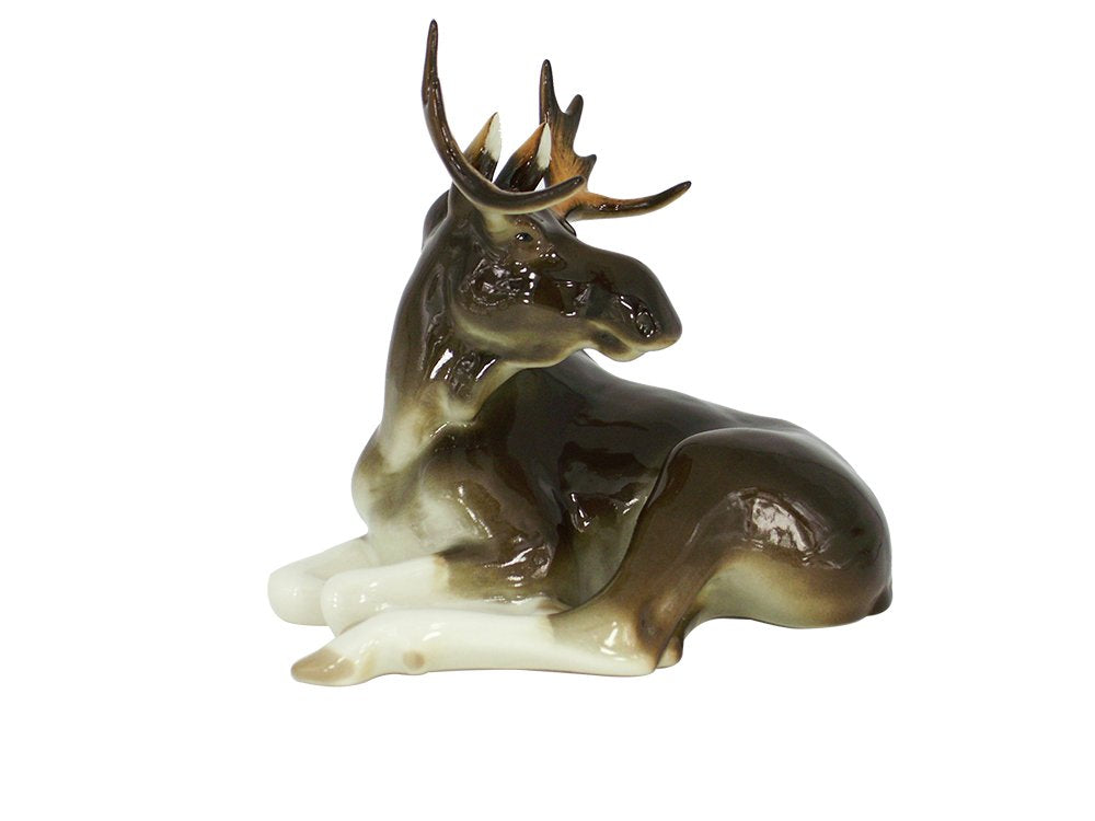 Young Moose Relaxing Lomonosov Porcelain Collectible Figurine