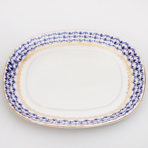 Imperial/Lomonosov Porcelain Butter Dish"Cobalt Net"