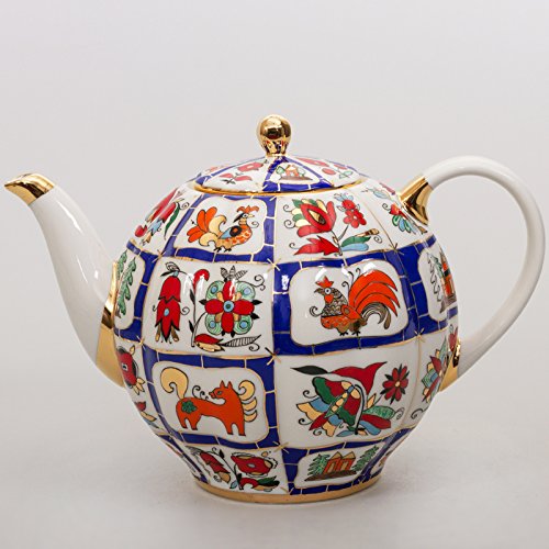 Imperial/Lomonosov Porcelain Teapot Russian Lubok 2 Liters
