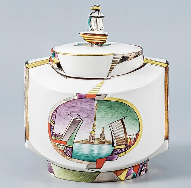 Lomonosov/Imperial Porcelain Bone China Tea Set 4/12 Saint-Petersburg View, small, White, Gold, Blue