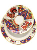 Imperial/Lomonosov Porcelain Teacup and Saucer Set 'Folk Patterns'