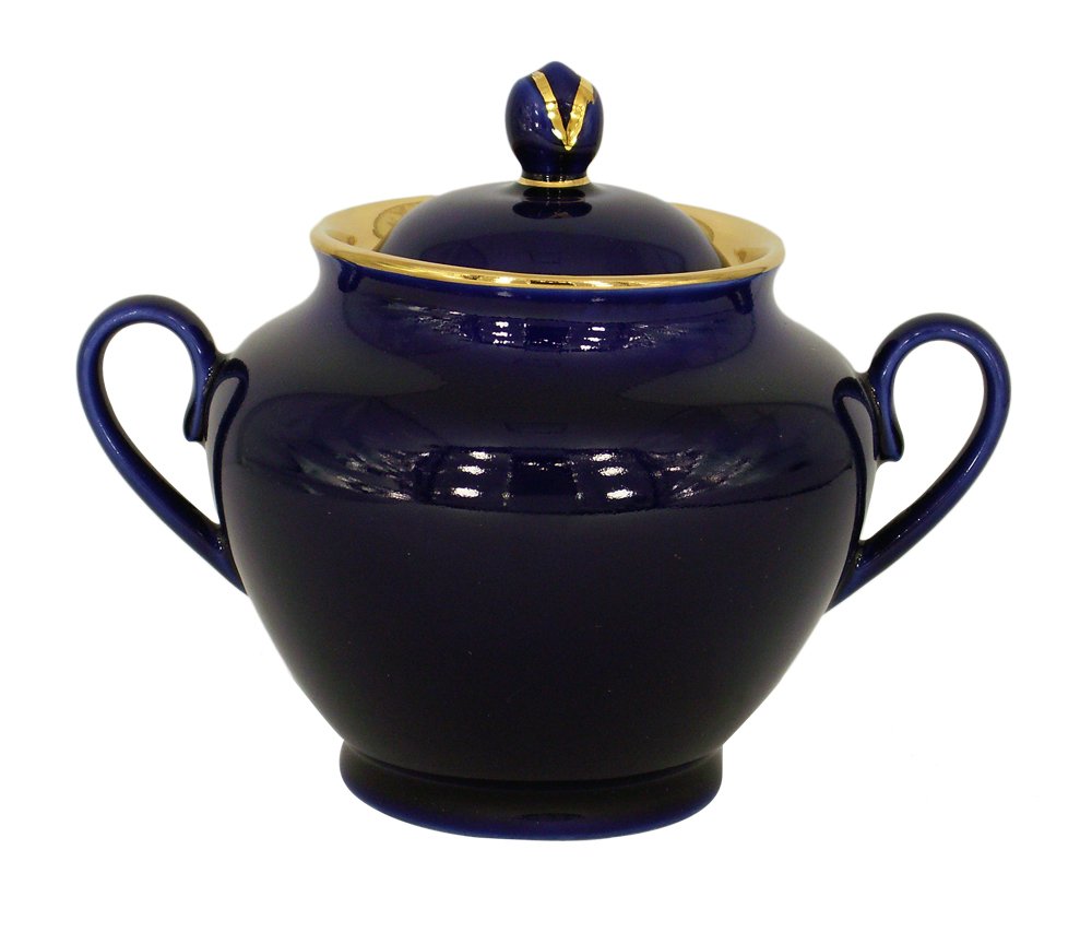 Lomonosov Porcelain Sugar Bowl 22 Karat Gold Cobalt Dark Night 13.5 fl.oz/400 ml