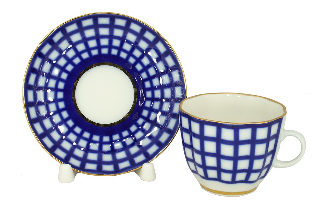Lomonosov Porcelain Tulip Coffee Cup and Saucer Cobalt Cell 4.7 oz/140 ml
