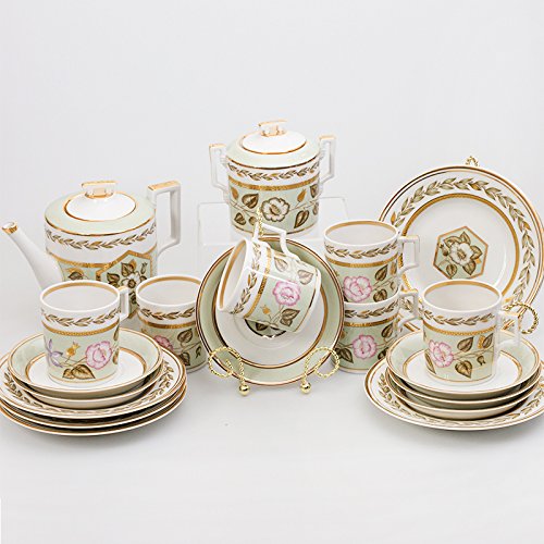 Imperial/Lomonosov Porcelain 20-Piece Tea Set for 6 Persons"Jade Backdrop"