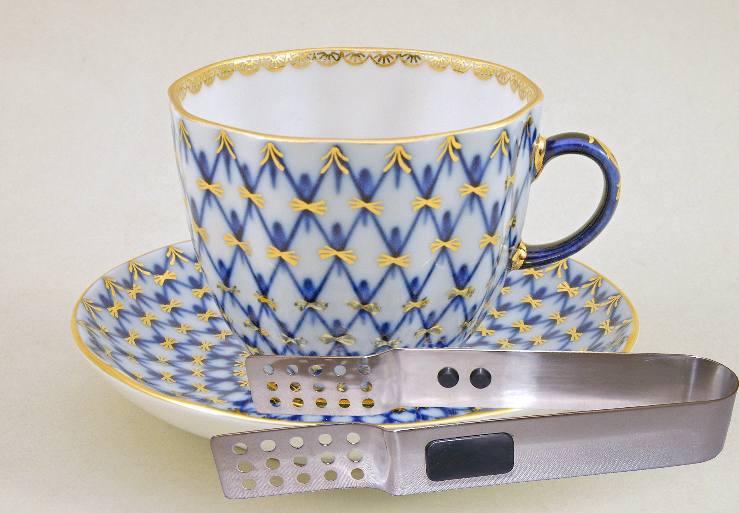 Lomonosov / Imperial Cobalt Net Tulip Coffee Cup and Saucer-